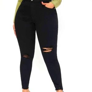 High Waste Ripped Raw Hem Jeans